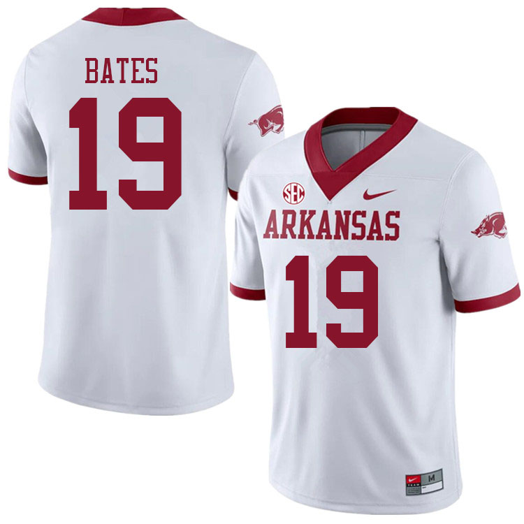 Men #19 Jacob Bates Arkansas Razorbacks College Football Jerseys Sale-Alternate White